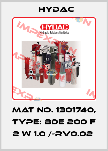 Mat No. 1301740, Type: BDE 200 F 2 W 1.0 /-RV0.02  Hydac
