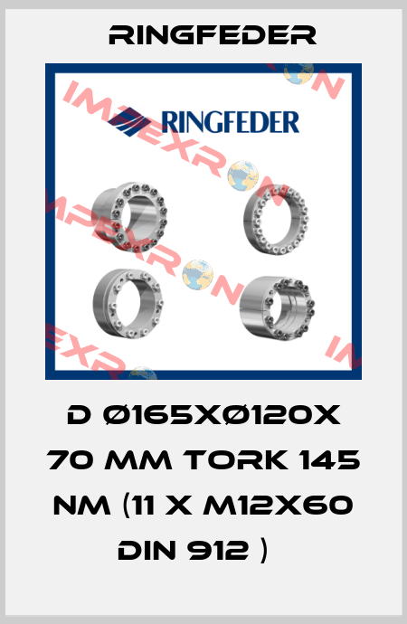 D Ø165xØ120x 70 MM TORK 145 Nm (11 x M12x60 DIN 912 )   Ringfeder