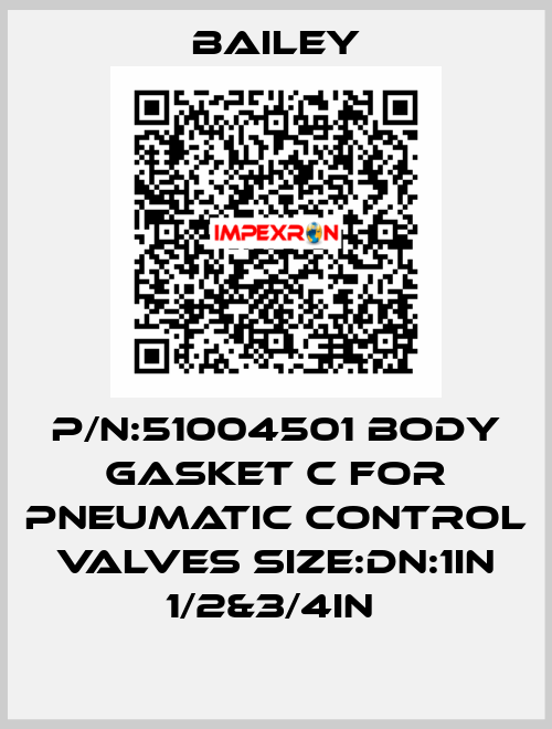 P/N:51004501 BODY GASKET C FOR PNEUMATIC CONTROL VALVES SIZE:DN:1IN 1/2&3/4IN  Bailey
