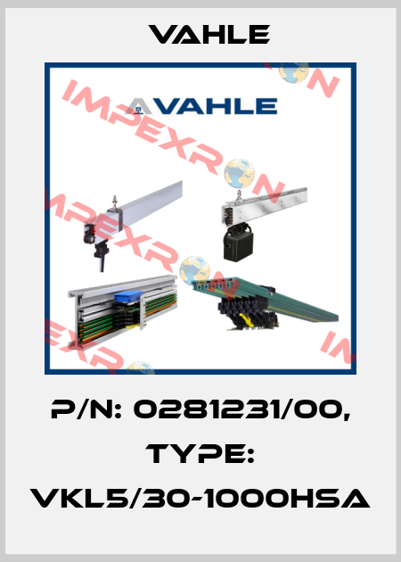 P/n: 0281231/00, Type: VKL5/30-1000HSA Vahle