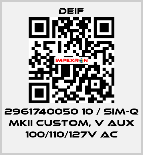 2961740050 10 / SIM-Q MKII CUSTOM, V aux 100/110/127V AC Deif