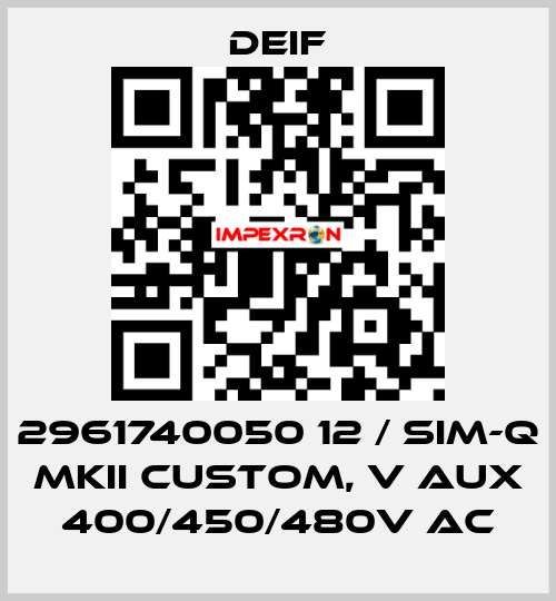 2961740050 12 / SIM-Q MKII CUSTOM, V aux 400/450/480V AC Deif