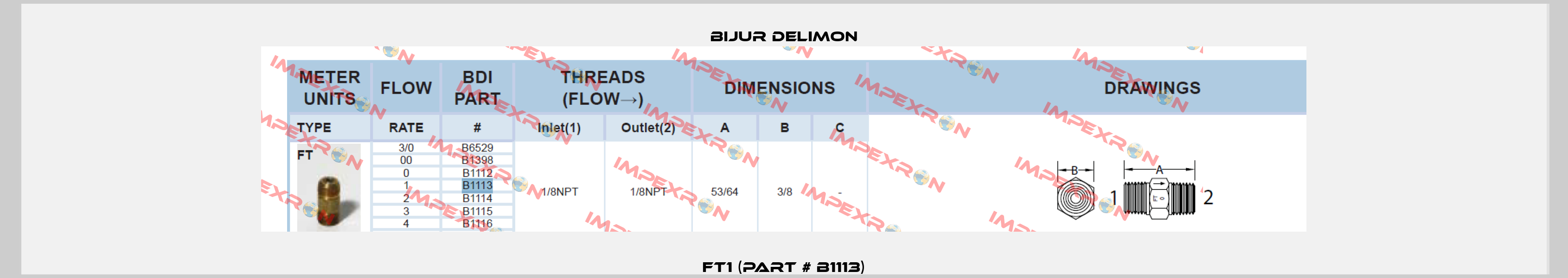 FT1 (Part # B1113) Bijur Delimon